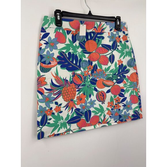 Talbots Fruit Floral Canvas Skirt Blue Green Orange Size 6 NEW - Picture 2 of 8